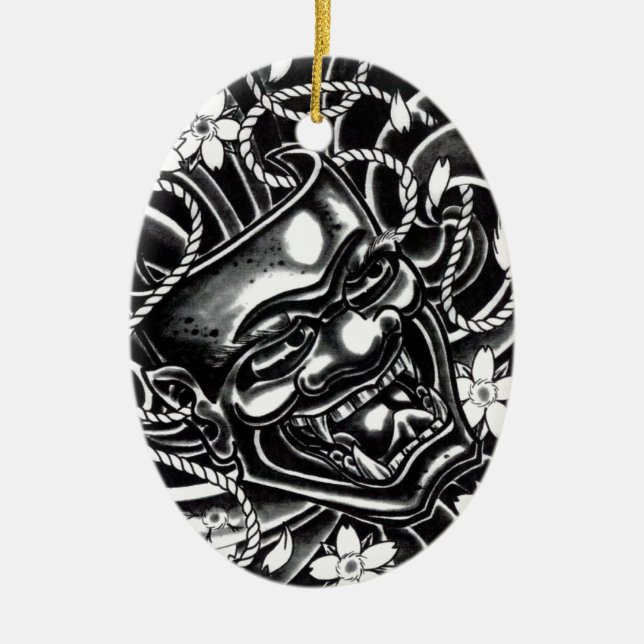 Ornamento De Cerâmica Hannya Mask Tattoo Design (Frente)