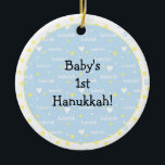 Ornamento De Cerâmica Hanukkah "Bubeleh"/Corações Azuis/Yel/Ornamento Cí<br><div class="desc">Hanukkah "Bubeleh"/Blue/Yellow Hearts-Circle Ornament. Personalize eliminando "Hanukkah, 1rua do bebê!" na frente e atrás do ornamento. Em seguida, usando a cor, o tamanho e o estilo da sua fonte favorita, digite as suas próprias palavras. Obrigados para parar e comprar. Muito apreciado! Feliz Chanukah/Hanukkah! Traga muito mais alegria de férias para...</div>