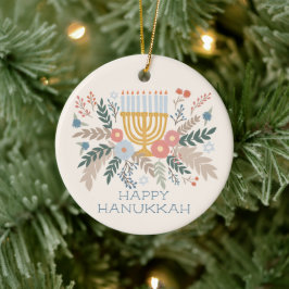 Ornamento De Cerâmica Hanukkah FLorals Foto PERSONALIZADA de Arte desenh