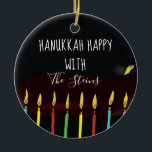 Ornamento De Cerâmica Hanukkah Happy Colorida Menorah Candles<br><div class="desc">Ornamento do Círculo de Chanucá "Chanucá Feliz Colorida Velas Menorah". (2 lado) Personalizar apagando o texto na parte frontal e traseira do ornamento. Depois, usando a cor, o tamanho e o estilo da fonte favorita, digite suas próprias palavras. Obrigados para parar e comprar. Muito apreciado! Feliz Chanukah/Hanukkah! Dê vida à...</div>