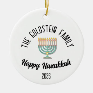 Ornamento De Cerâmica Hanukkah Jewish Chanuka Personalizado Nome da Famí