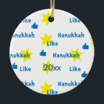 Ornamento De Cerâmica Hanukkah "Like"l/Blue/Yellow Circle Ornament<br><div class="desc">Hanukkah "Like"/Blue/Yellow Circle Ornament. (2 lado) Personalize apagando "20XX" na frente e no verso do ornamento. Em seguida, usando a cor, o tamanho e o estilo da sua fonte favorita, digite as suas próprias palavras. Obrigados para parar e comprar. Muito apreciado! Feliz Chanukah/Hanukkah! Dê vida à dcoração da sua árvore...</div>