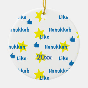 Ornamento De Cerâmica Hanukkah "Like"l/Blue/Yellow Circle Ornament