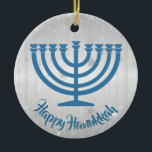 Ornamento De Cerâmica Hanukkah Menorah<br><div class="desc">.Hanukkah Menorah Ornament com texto personalizável</div>