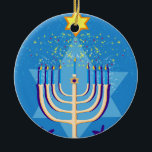 Ornamento De Cerâmica hanukkah menorah<br><div class="desc">"hanukkah menorah ", "feliz hanukkah",  menorah, "estrela de david", "chanukah jedesejo",  Hanukkah, "feriados judeus"chanukah,  hanukah,  chanukkah,  canukah,  chanukah,  hanuka,  hebrew,  jew, , ,  judaísmo,  menora,  ica, </div>