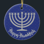 Ornamento De Cerâmica Hanukkah Menorah<br><div class="desc">.Hanukkah Menorah Ornament com cor e texto de fundo personalizáveis</div>