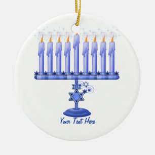 Ornamento De Cerâmica Hanukkah Menorah (personalizável)