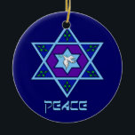 Ornamento De Cerâmica Hanukkah Peace Art<br><div class="desc">Blues de todos os tons,  lilás e lavandas em forma de flor com uma estrela com seis lados no centro é uma forma excelente de celebrar Chanucá e expressar sua individualidade ao mesmo tempo.</div>