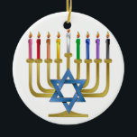 Ornamento De Cerâmica Hanukkah Rainbow Candles Dourados Menorah<br><div class="desc">Você está vendo The Lee Hiller Designs Collection of Home and Office Decor,  Roupa,  Gifts and Coleções. As Designs incluem Lee Hiller Photoographic e Mixed Media Digital Art Collection. Você pode ver sua fotografia da Nature em http://HikeOurPlanet.com/ e seguir seu blog de caminhada no Hot Primavera National Park.</div>