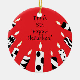 Ornamento De Cerâmica Hanukkah Red/White/Black Candles Ornament