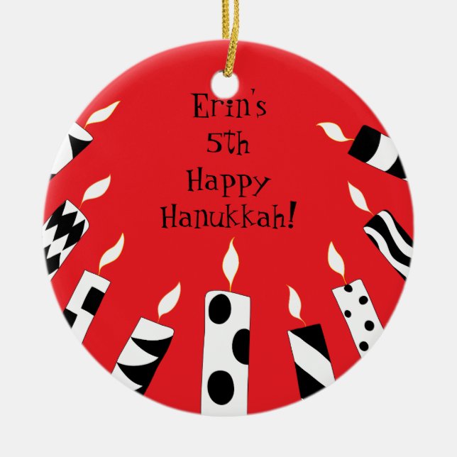 Ornamento De Cerâmica Hanukkah Red/White/Black Candles Ornament (Frente)