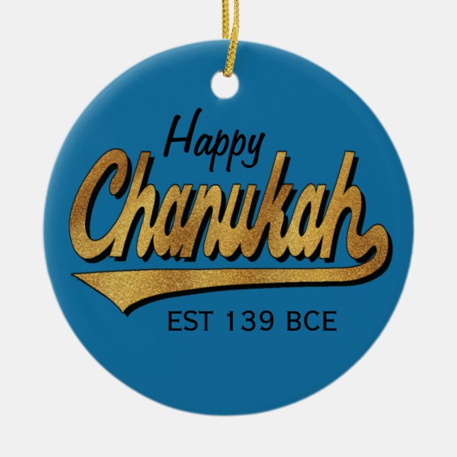 Ornamento De Cerâmica Hanukkah "Retro Happy Chanukah"/Ornamento Círculo (Frente)
