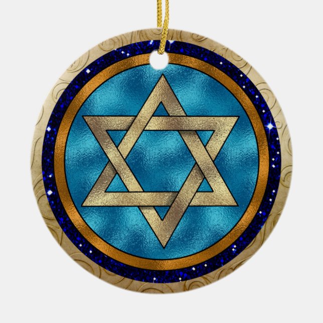 Ornamento De Cerâmica Hanukkah Star de David Ornament (Frente)