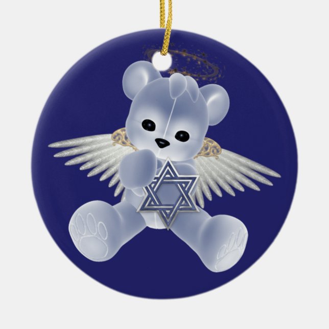 Ornamento De Cerâmica Hanukkah Teddy Bear (Frente)