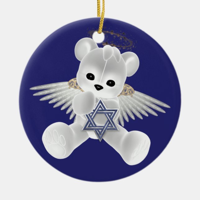 Ornamento De Cerâmica Hanukkah Teddy Bear (Frente)