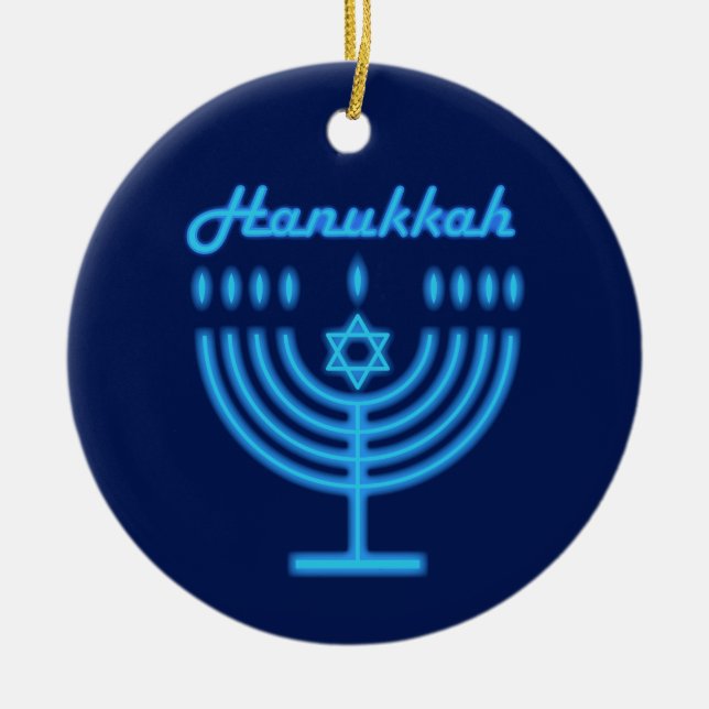 Ornamento De Cerâmica Hanukkiah Happy Hanukkah Holiday Menorah (Frente)