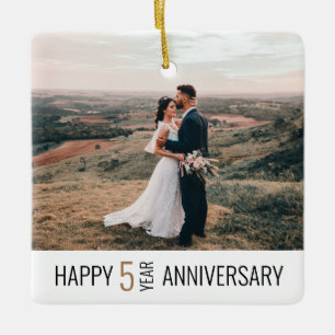 Ornamento De Cerâmica Happy Anniversary Photo Keepsake Gift