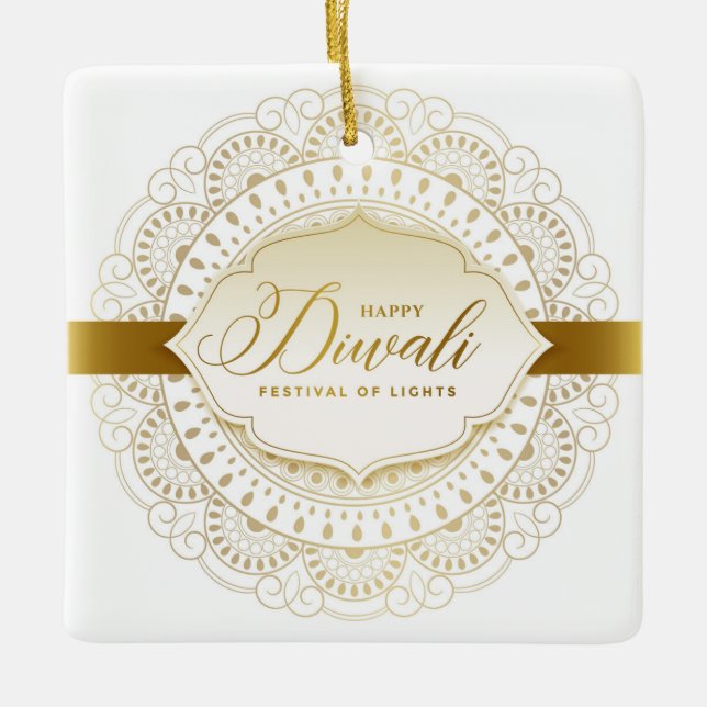 Ornamento De Cerâmica Happy Diwali (Frente)
