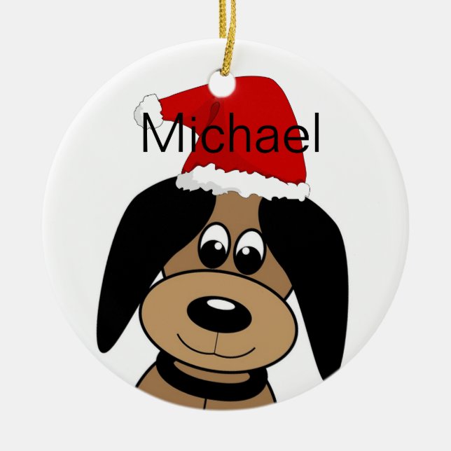 Ornamento De Cerâmica Happy Dog in Santa Hat Personalised (Frente)