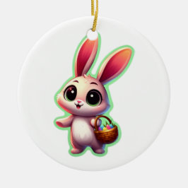 Ornamento De Cerâmica Happy Easter Watercolor Bunny