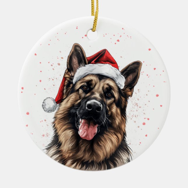 Ornamento De Cerâmica Happy German Shepherd Dog Christmas Personalized (Frente)