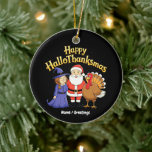 Ornamento De Cerâmica Happy HalloThanksmas Witch Santa Turkey Holiday<br><div class="desc">Why choose one holiday? This festive graphic combines Halloween,  Thanksgiving,  and Christmas. Featuring a cute witch,  Santa,  and a turkey for year-round fun.</div>