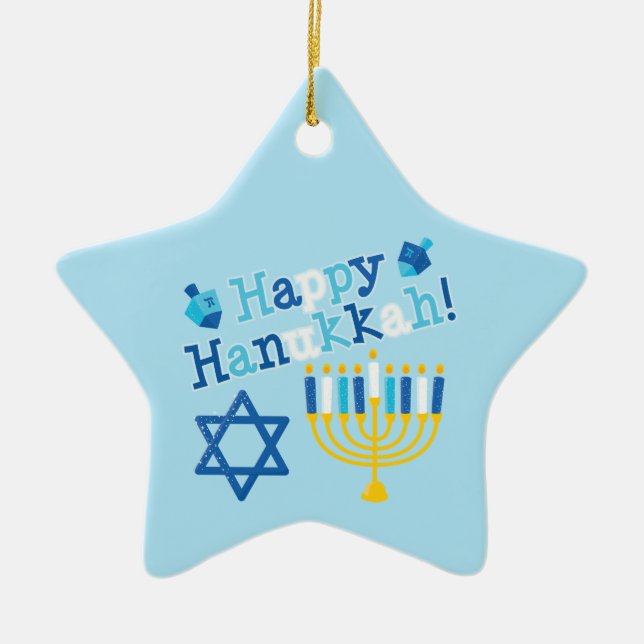 Ornamento De Cerâmica Happy Hanukkah (Frente)