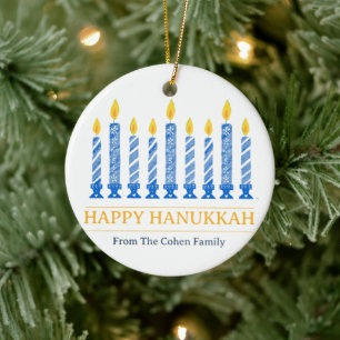 Ornamento De Cerâmica Happy Hanukkah Saudação Simples da Vela Elegante