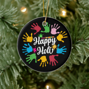 Ornamento De Cerâmica Happy Holi Hands Hindu Holi Festival Gifts