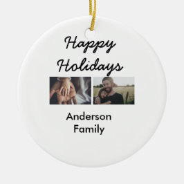 Ornamento De Cerâmica Happy holidays father son Christmas photo family n