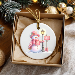 Ornamento De Cerâmica Happy Holidays Snowman Ornament