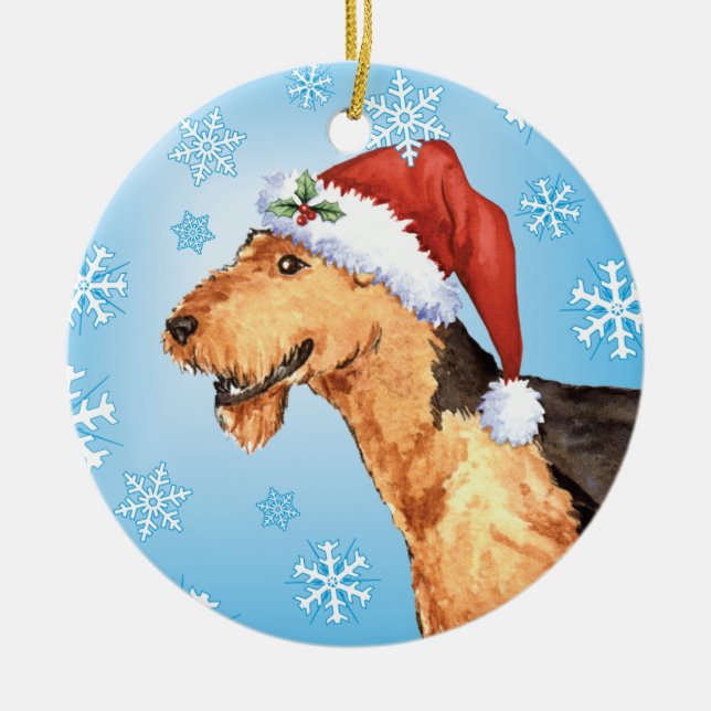 Ornamento De Cerâmica Happy Howliday Airedale (Frente)
