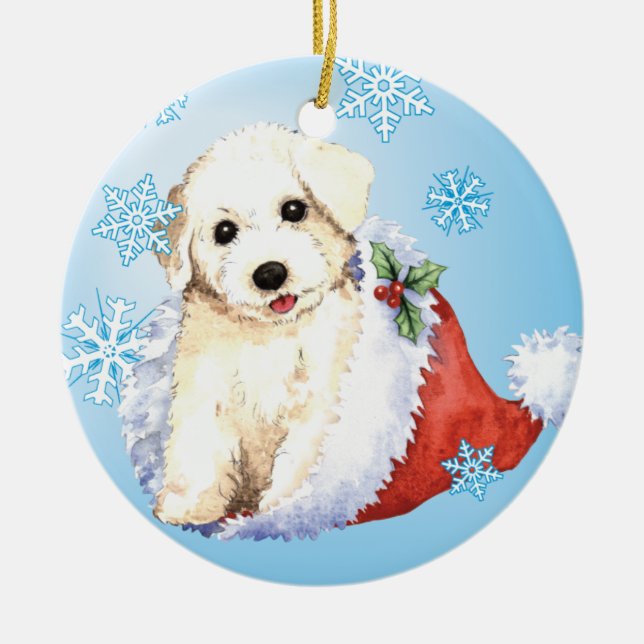 Ornamento De Cerâmica Happy Howlidays Bichon (Frente)