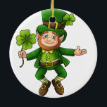 Ornamento De Cerâmica Happy Leprechaun e Shamrock<br><div class="desc">Happy Leprechaun e Shamrock</div>
