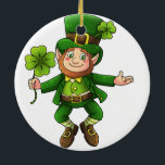 Ornamento De Cerâmica Happy Leprechaun e Shamrock<br><div class="desc">Happy Leprechaun e Shamrock</div>