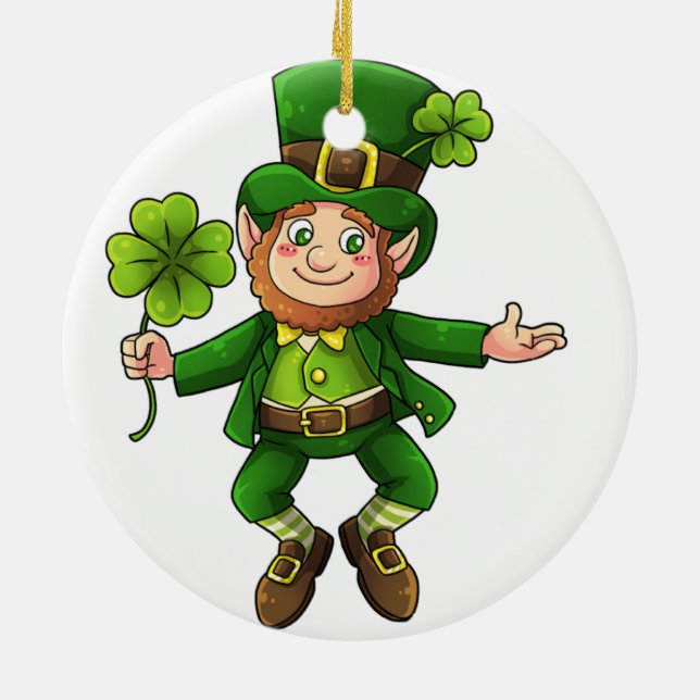 Ornamento De Cerâmica Happy Leprechaun e Shamrock (Traseira)