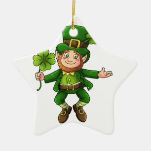 Ornamento De Cerâmica Happy Leprechaun e Shamrock