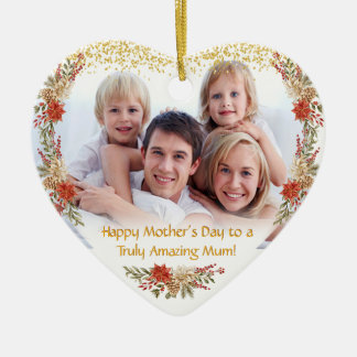 Ornamento De Cerâmica Happy Mothers Day photo Heart Gift