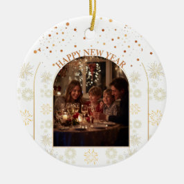 Ornamento De Cerâmica Happy New Year Family Photo Customizable