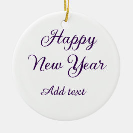 Ornamento De Cerâmica Happy new year purple calligraphy simple minimal 