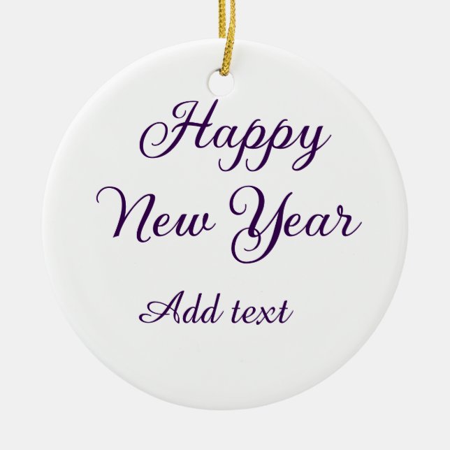 Ornamento De Cerâmica Happy new year purple calligraphy simple minimal  (Frente)