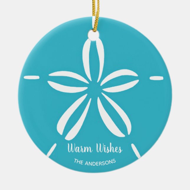 Ornamento De Cerâmica Happy Seashore | Natal de Seashell de praia tropic (Frente)