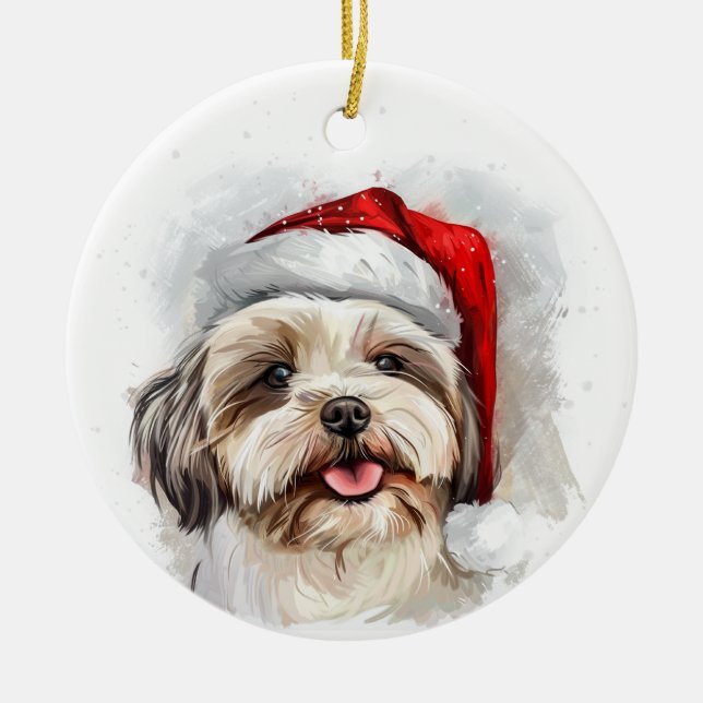 Ornamento De Cerâmica Happy Shih Tzu Dog Christmas Personalized (Frente)