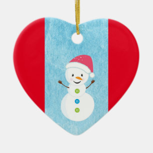 Ornamento De Cerâmica Happy Snowman com o meu amor ao texto editável
