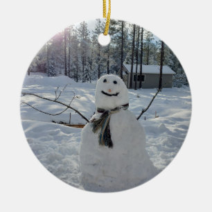 Ornamento De Cerâmica Happy Snowman - Foto original de inverno