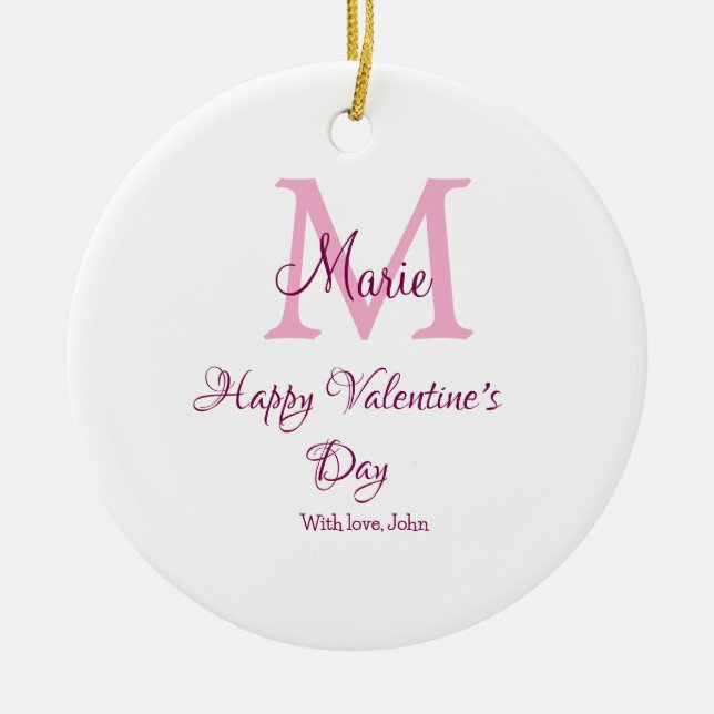 Ornamento De Cerâmica Happy valentine's day monogram pink name love girl (Frente)
