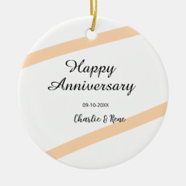 Ornamento De Cerâmica Happy wedding anniversary orange pastel lines name