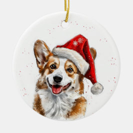 Ornamento De Cerâmica Happy Welsh Corgi Dog Christmas Personalized