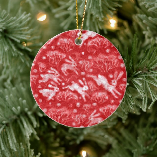 Ornamento De Cerâmica Hares Snow Field White Rabits Inverno Animais Verm (Árvore)