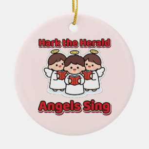 Ornamento De Cerâmica Hark the Herald Angels Sing Anjos de Natal Fofos